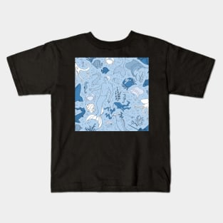 under the sea - blue seamless pattern Kids T-Shirt